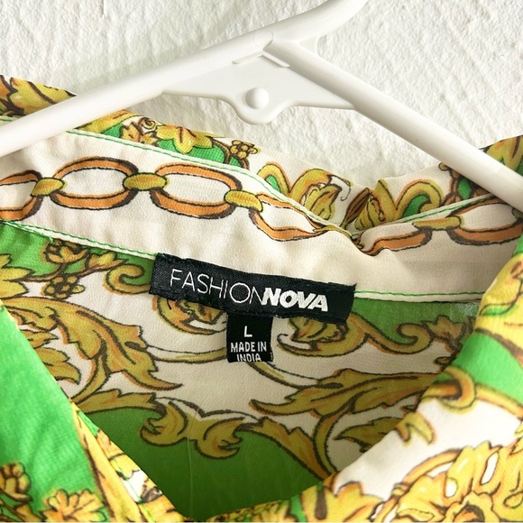 NWT Fashion Nova Crunching The Numbers Printed Shirt - Green/combo Size L - Picture 12 of 15